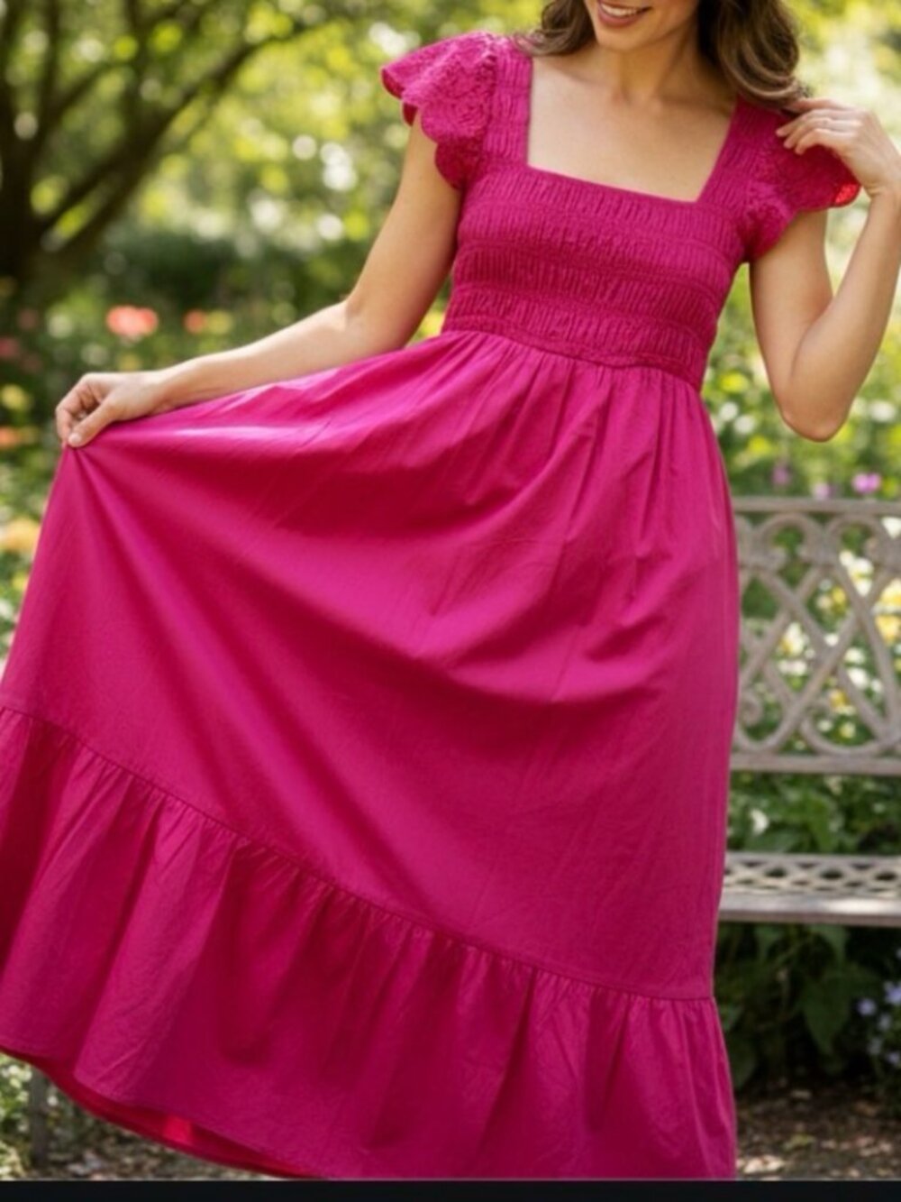 Jason Wu Hot Pink Eyelet Smocked Bodice Open Back Maxi Dress Size XS
